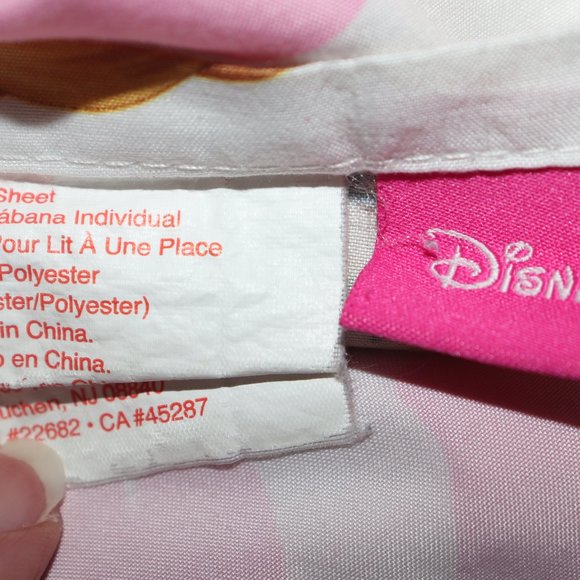 Disney Princesses Twin Bed Sheet Flat Pink Little Mermaid Cinderella Bell & - Picture 4 of 6